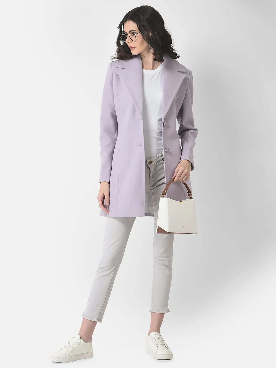 Purple Single-Breasted Overcoat