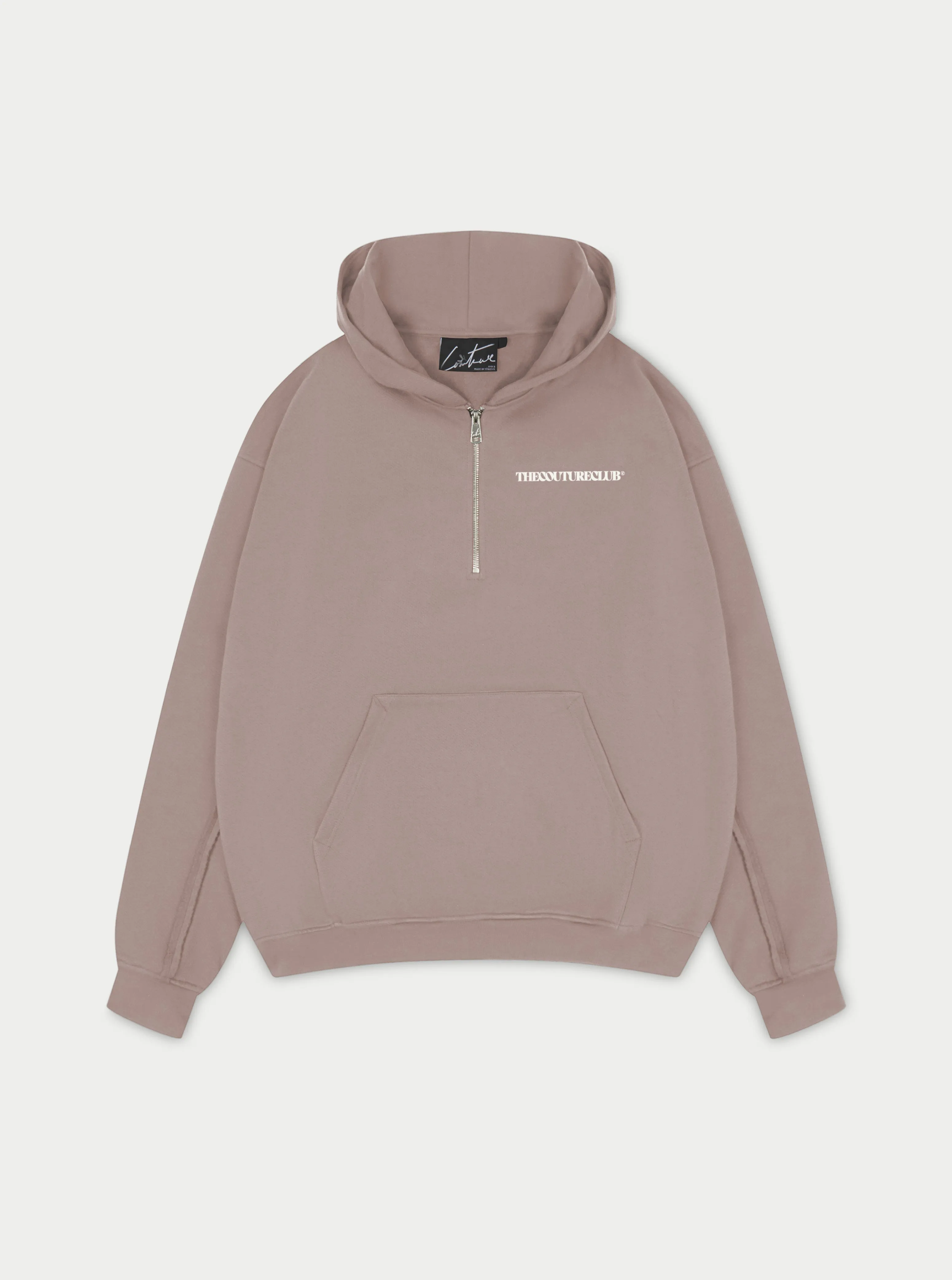 RAW SEAM QUARTER ZIP HOODIE - COFFEE