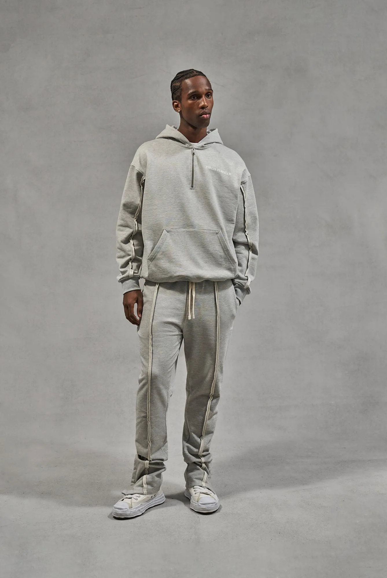 RAW SEAM QUARTER ZIP HOODIE - GREY MARL