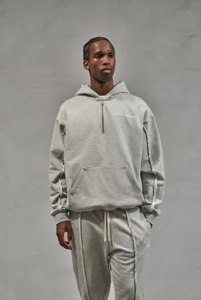 RAW SEAM QUARTER ZIP HOODIE - GREY MARL