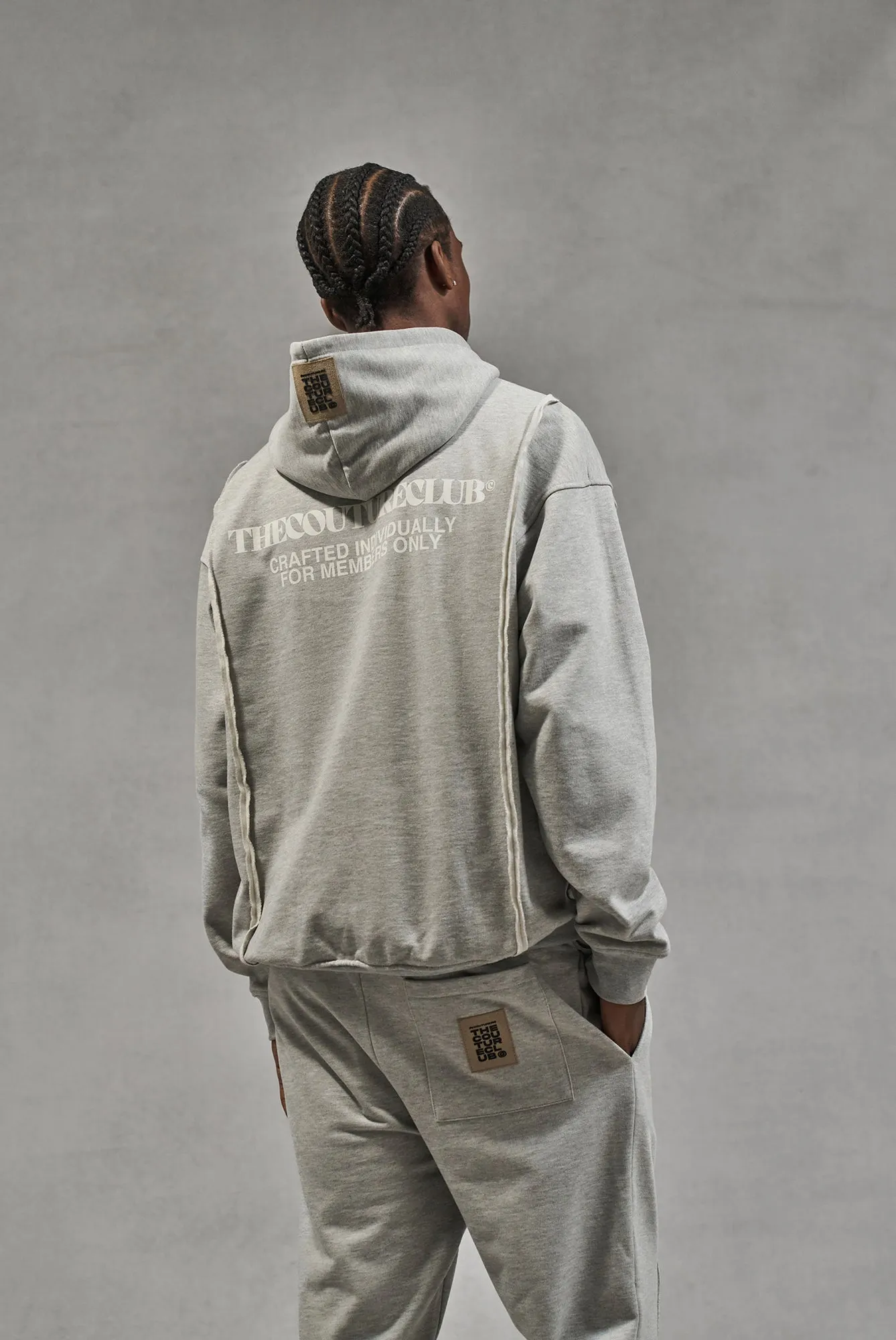 RAW SEAM QUARTER ZIP HOODIE - GREY MARL