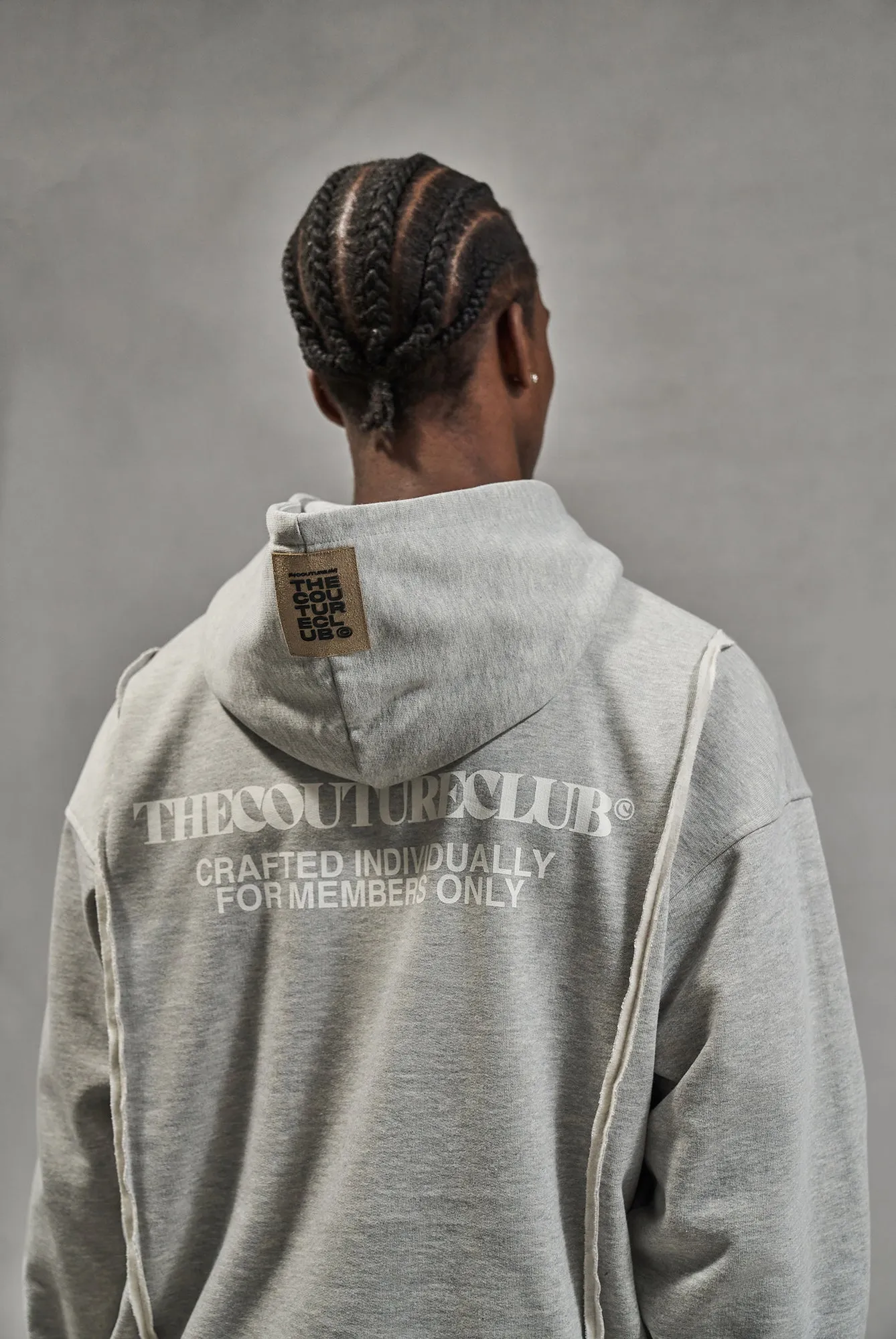RAW SEAM QUARTER ZIP HOODIE - GREY MARL