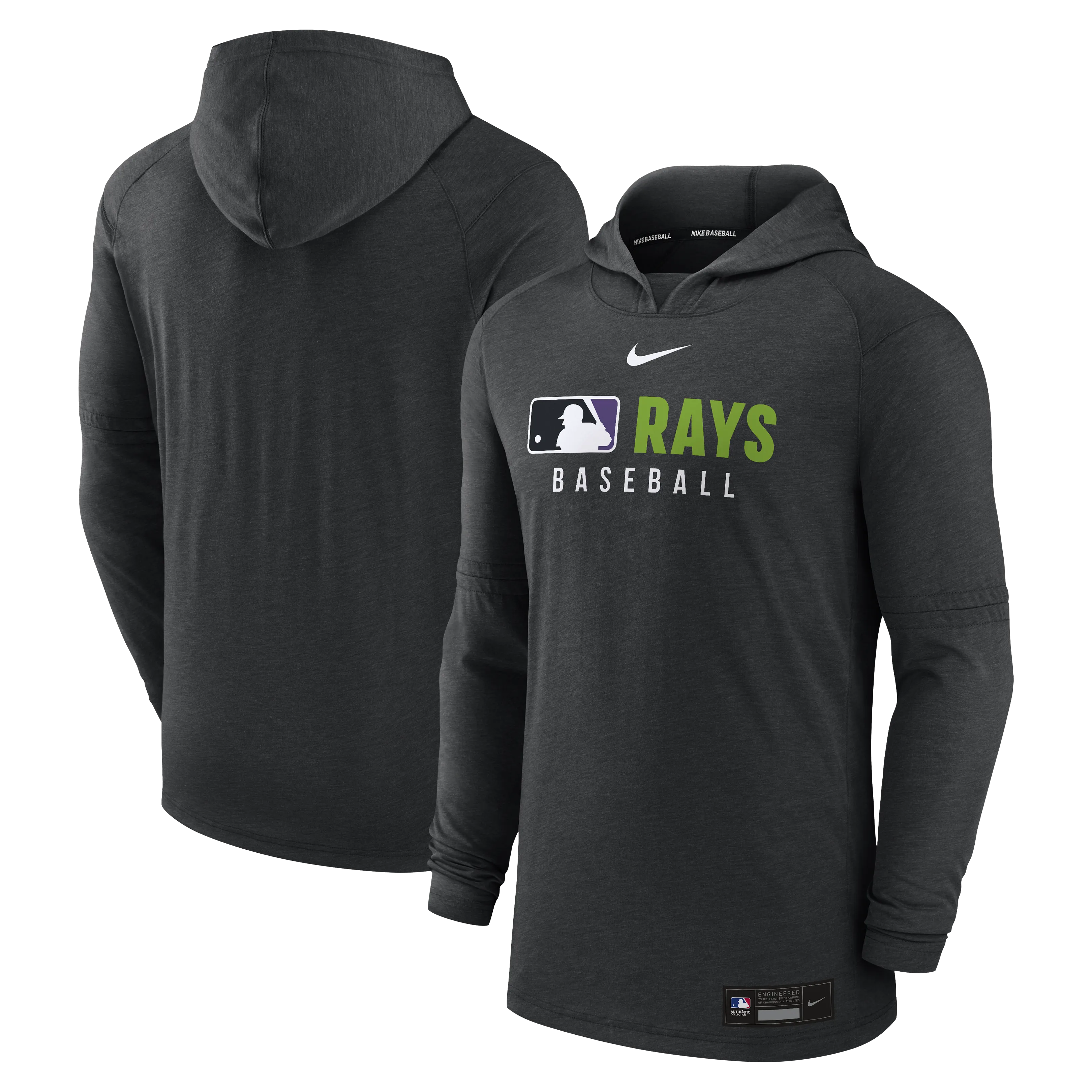 Rays Men's Nike 2025 Heather Black Devil Rays Authentic Collection Pullover Hoodie