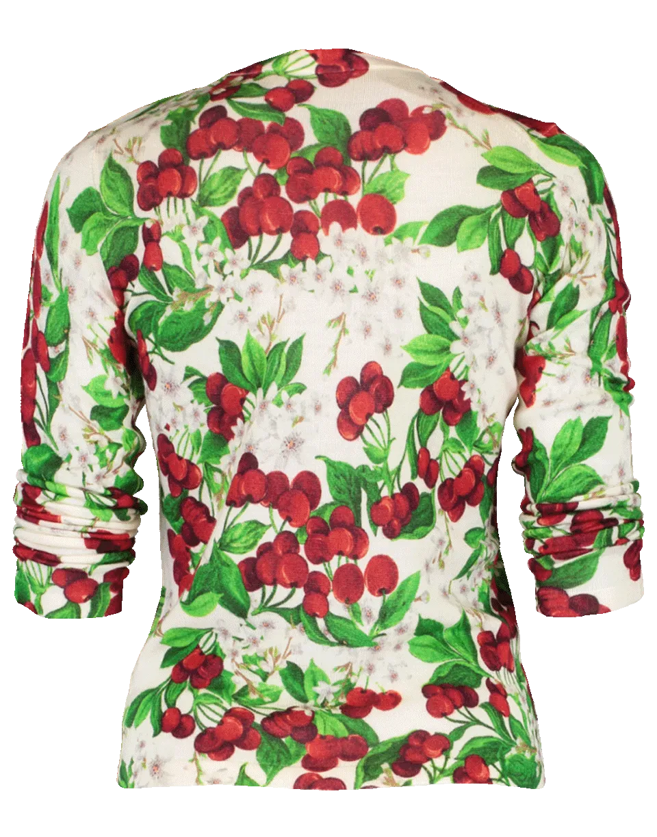 Red Cherry Blossom Print Cardigan