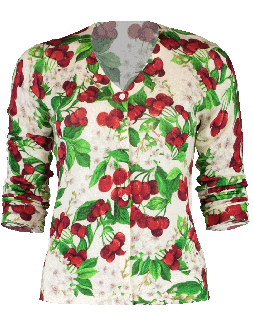 Red Cherry Blossom Print Cardigan