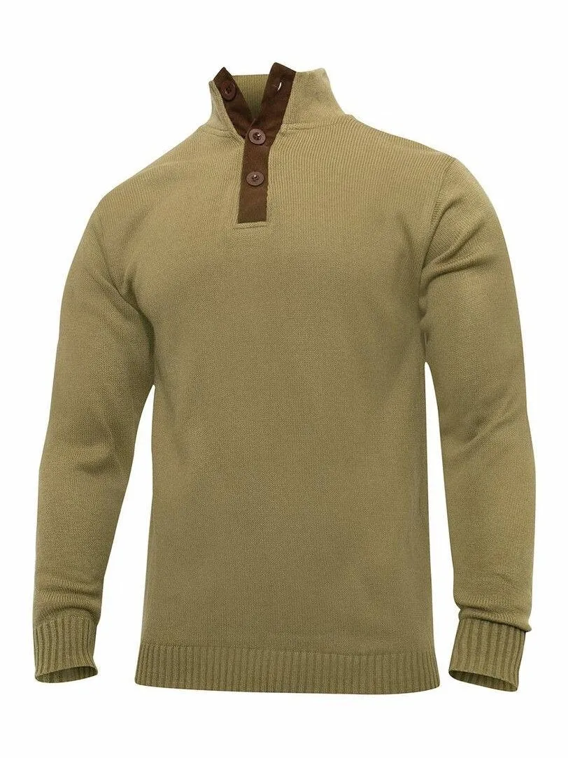 Rothco Men's 3-Button Sweater With Suede Accents Khaki 3804