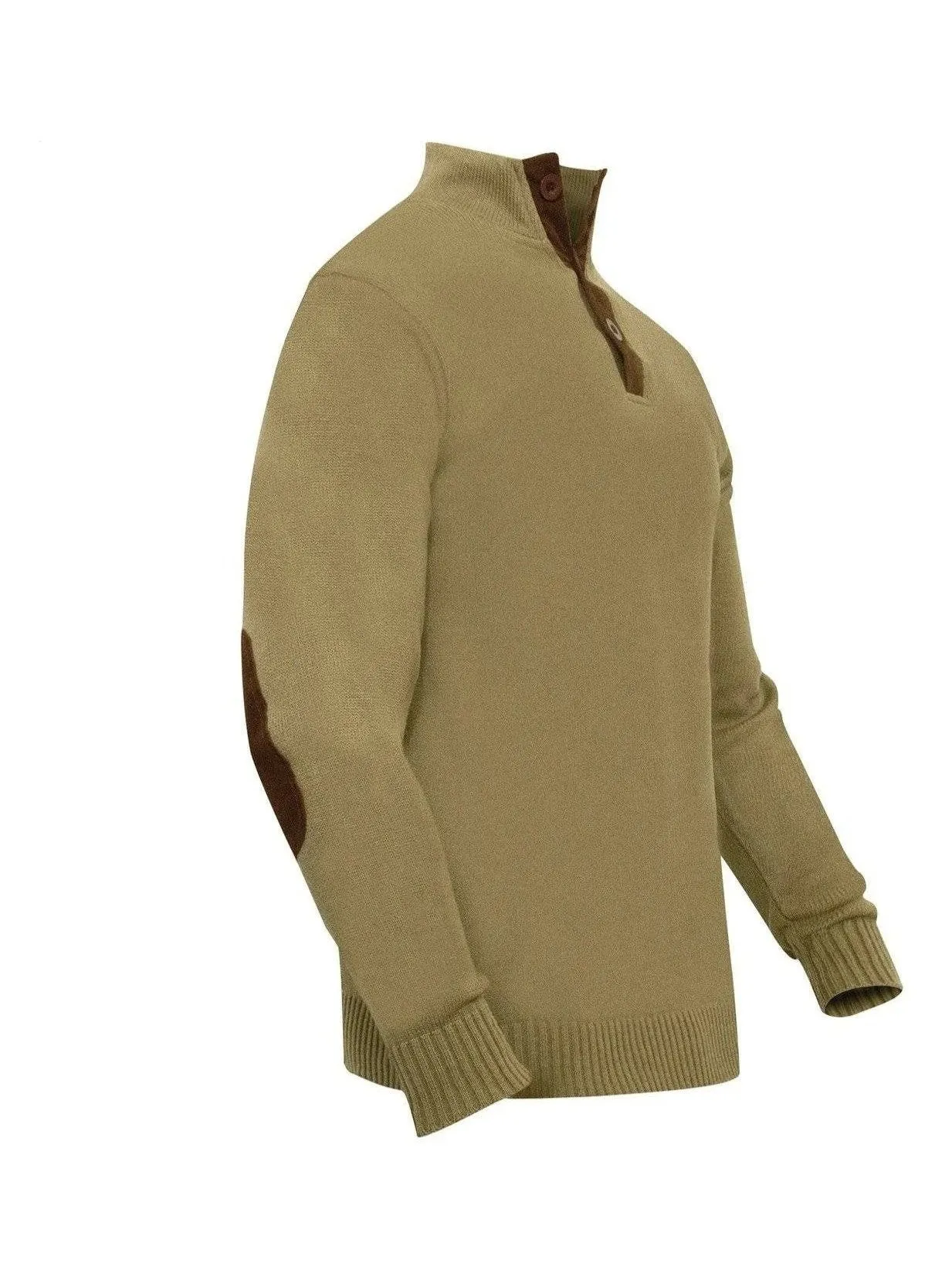 Rothco Men's 3-Button Sweater With Suede Accents Khaki 3804