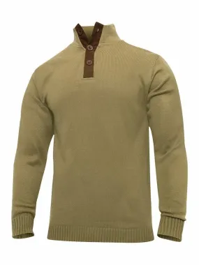 Rothco Men's 3-Button Sweater With Suede Accents Khaki 3804