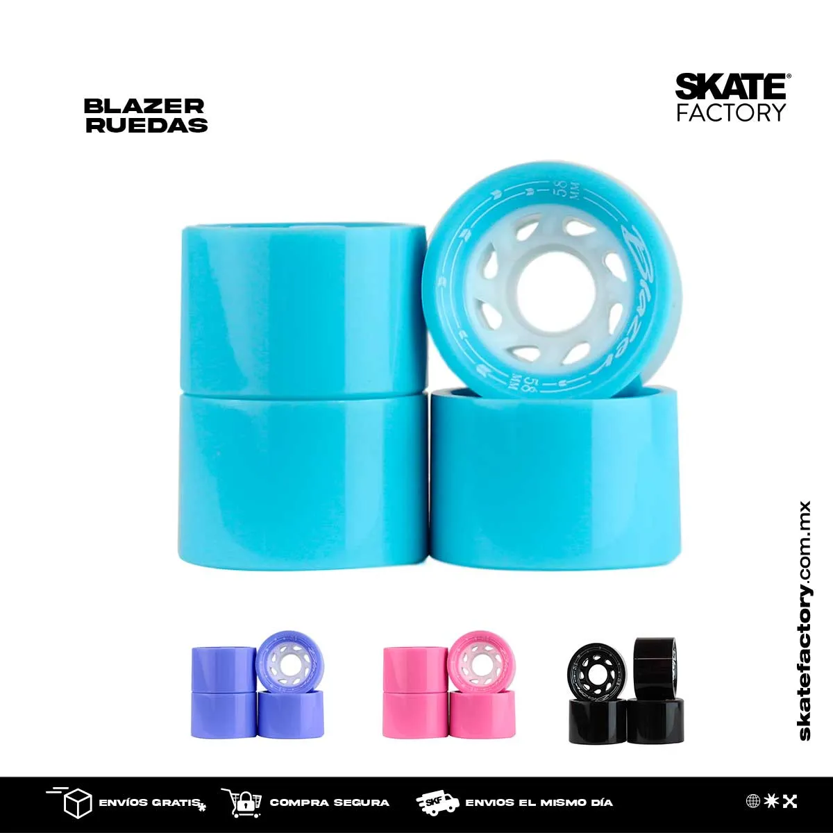 RUEDAS PARA PATINES QUADS BLAZER COLOR NEGRO,ROSA,AZUL