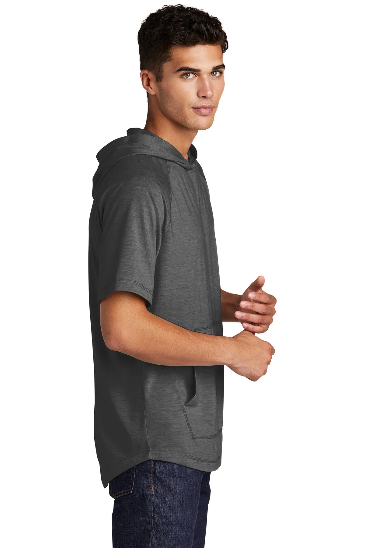 Sport-Tek PosiCharge Tri-Blend Wicking Custom Short Sleeve Hoodies, Dark Grey Heather
