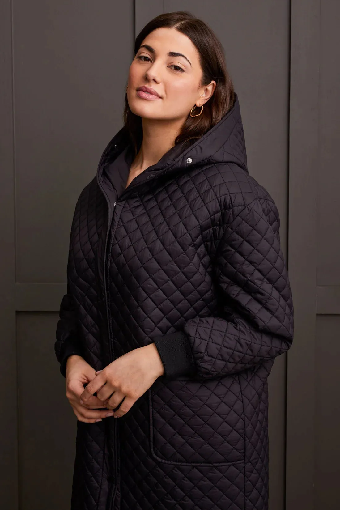 Tribal Coat - Mini-Quilted W/Hood - Black