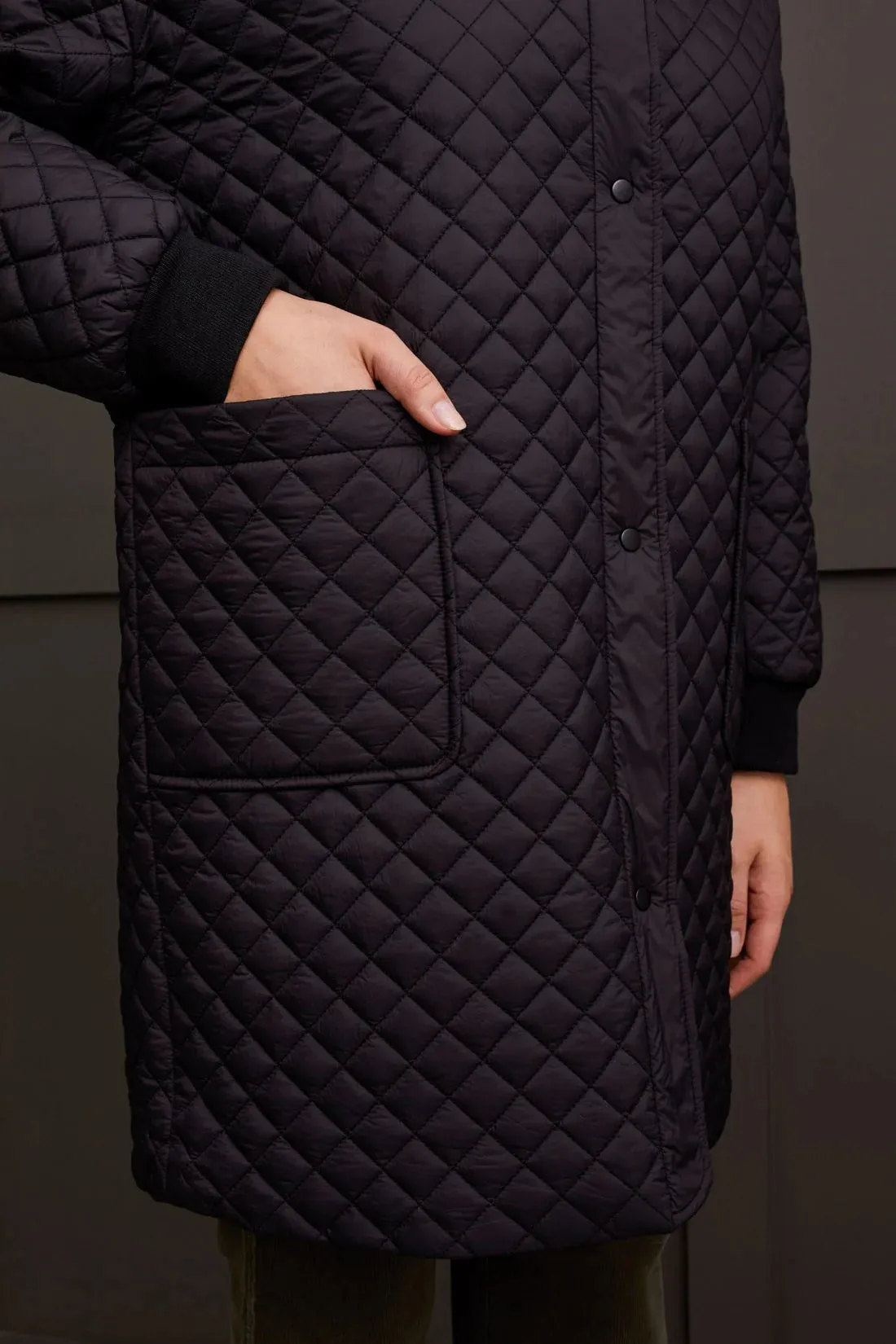 Tribal Coat - Mini-Quilted W/Hood - Black