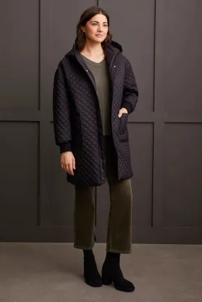 Tribal Coat - Mini-Quilted W/Hood - Black