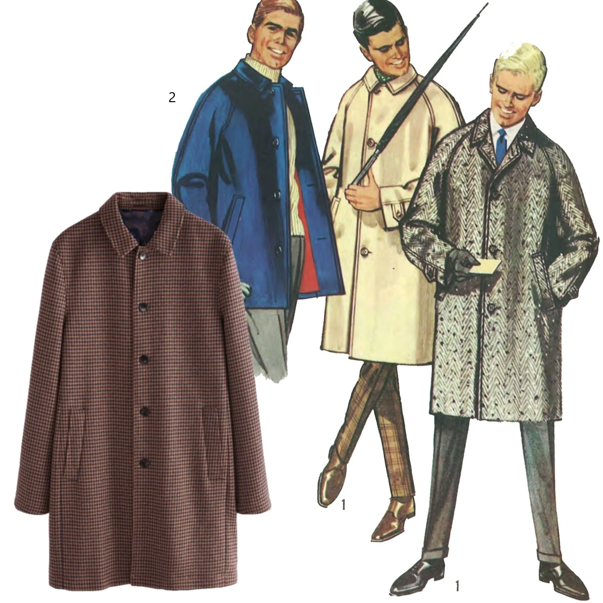 Vintage 1960s Sewing Pattern, Men's Mod Coat Overcoat - Multi-sizes