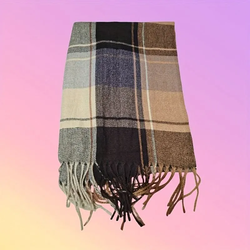 Warm Tassel Scarf – Luxurious Retro Checkered Knit