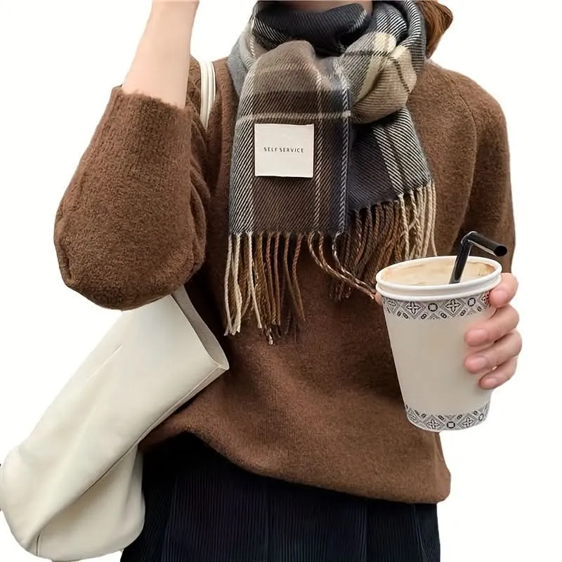 Warm Tassel Scarf – Luxurious Retro Checkered Knit