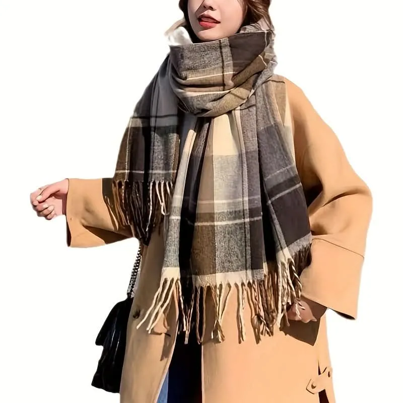 Warm Tassel Scarf – Luxurious Retro Checkered Knit