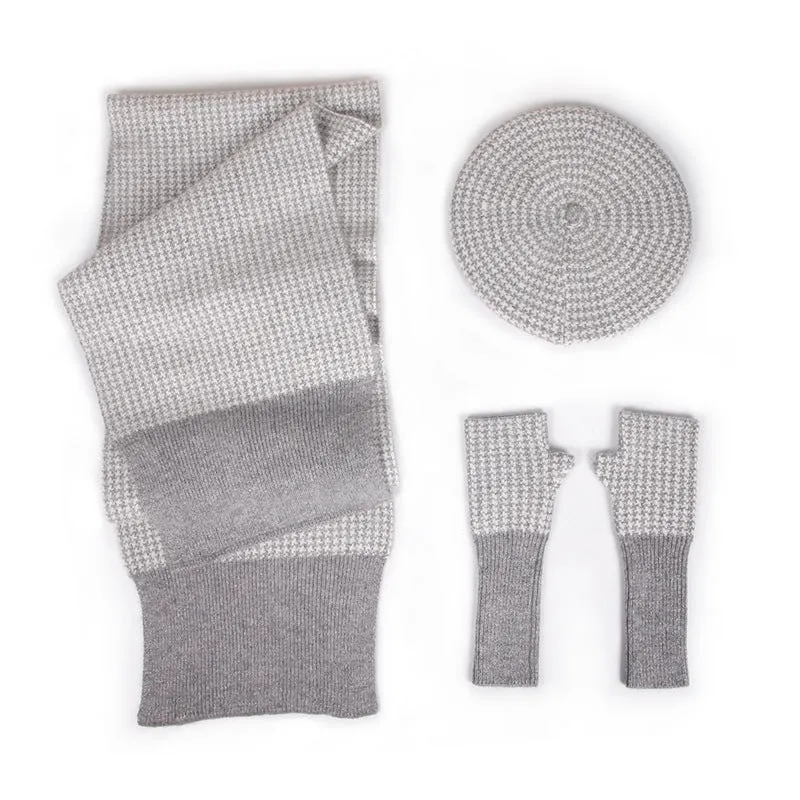 Warm Winter Knit Beanie Hats European and American Women's Plaid Scarf Gloves Unisex