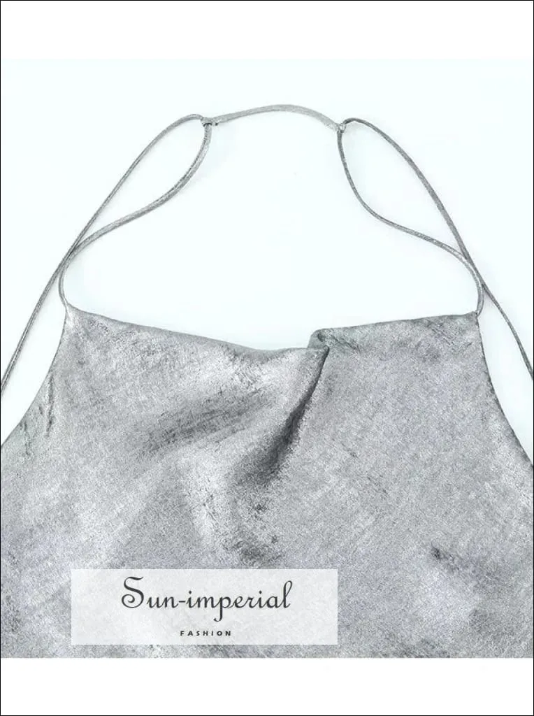 Women's Sequin Silver  Cami Strap Backless Satin Maxi Slip Dress