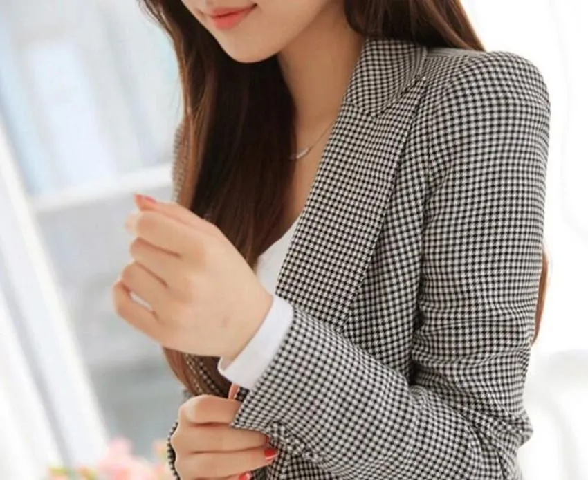 Womens Single Button Checkered Blazer