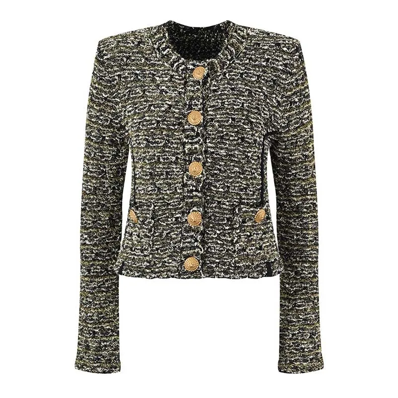 Womens Tweed Short Jacket Gold Button Coat