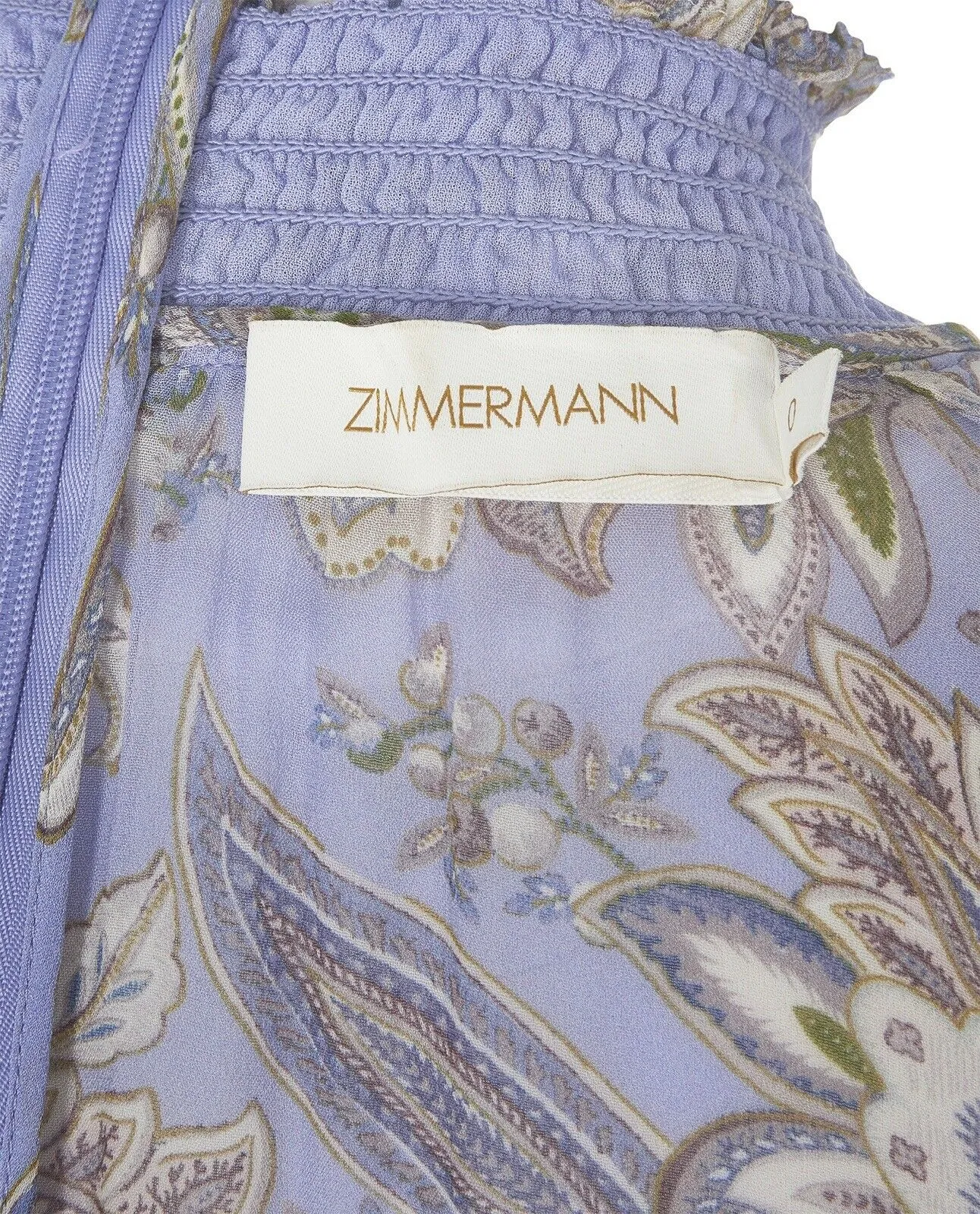 ZIMMERMANN 2020 Lucky Shirred Printed Midi Dress Size 0 XS ladies