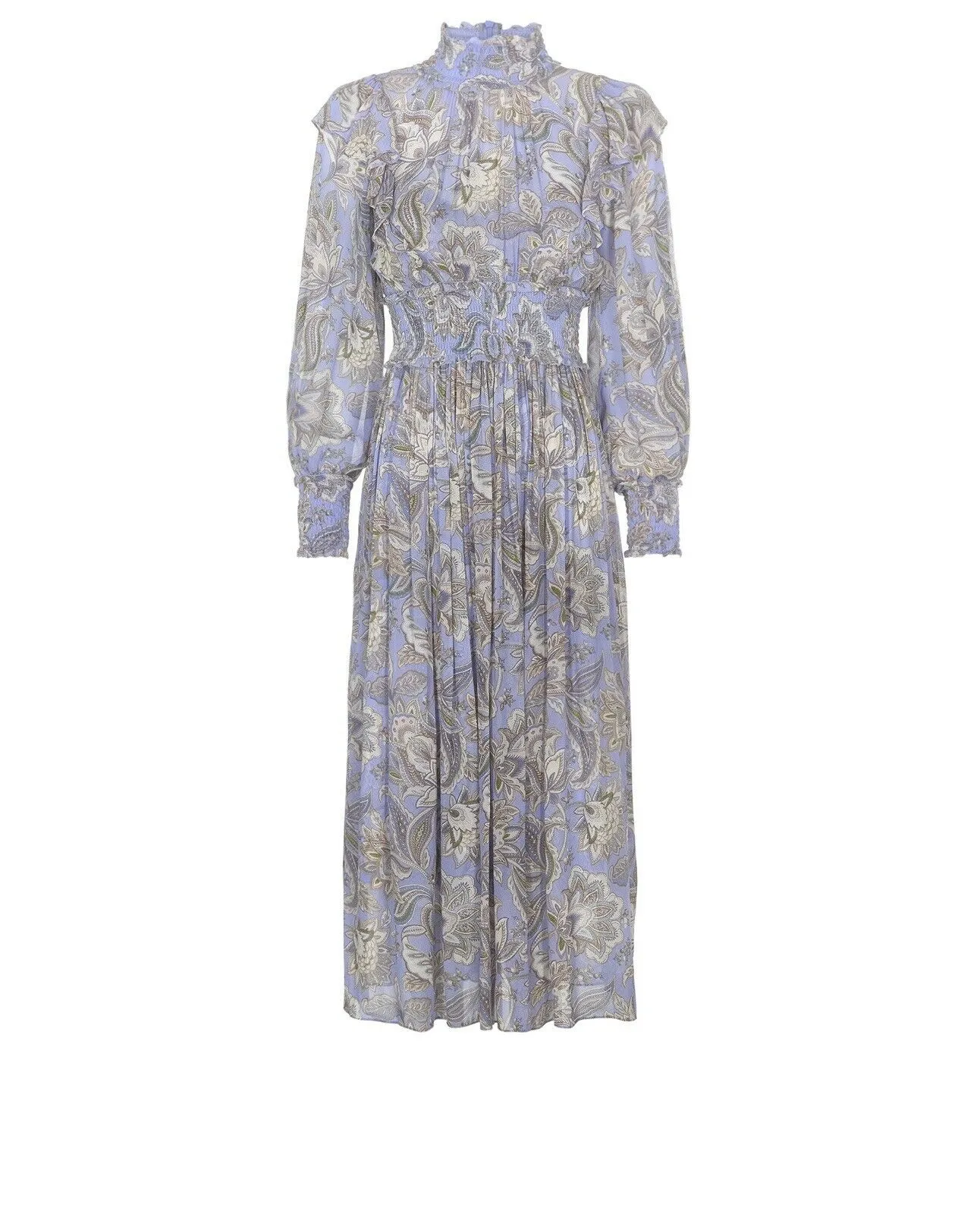 ZIMMERMANN 2020 Lucky Shirred Printed Midi Dress Size 0 XS ladies